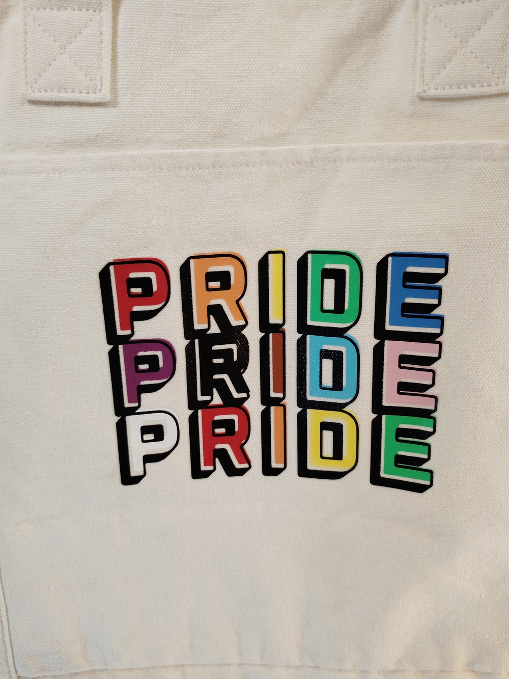 Canvas Shoulder Tote Bag with Rainbow PRIDE Print - Picture 2 of 4